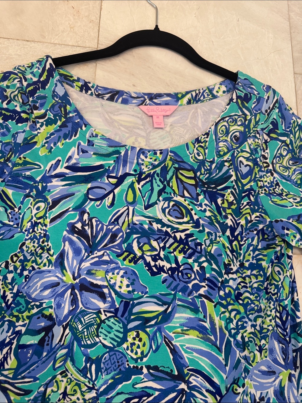 Lilly Pulitzer Teal, Blue & Green Floral Scoop Neck dress